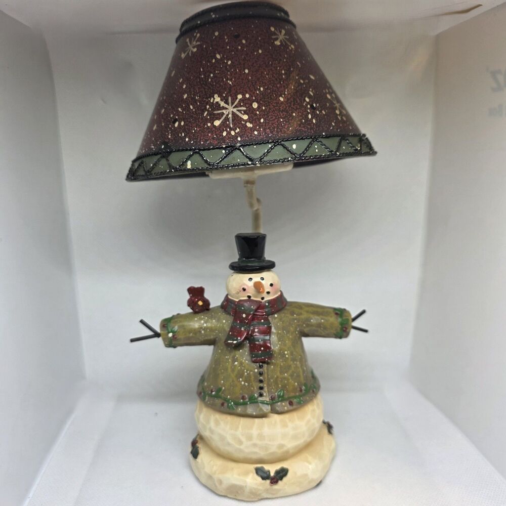 Holiday Snowman Tea Light Lamp Candle Holder w/ Rustic Metal Shade